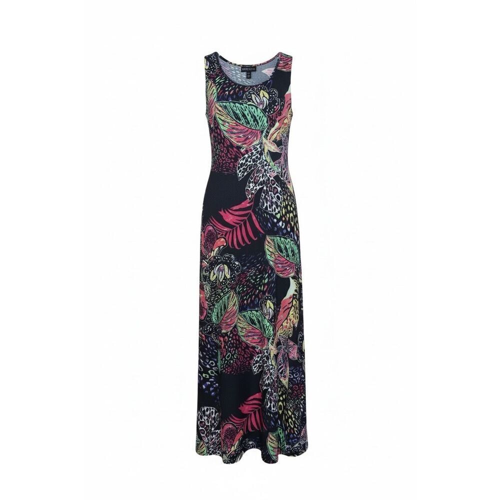 NWOT Attitudes by Renee Tropical Sleeveless Jersey Maxi Dress Black Size XXST